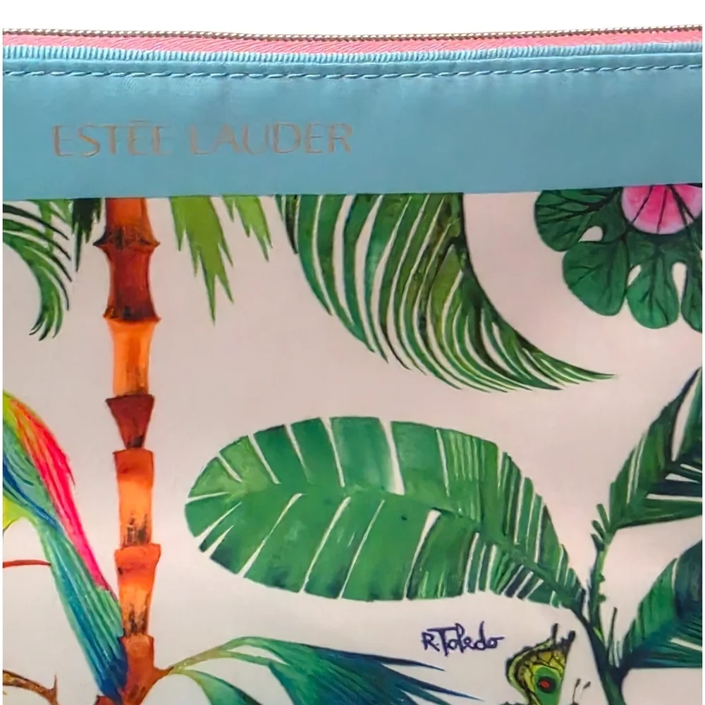 Estée Lauder x R. Toledo Tropical Bird Parrot Palm Print Cosmetic Pouch